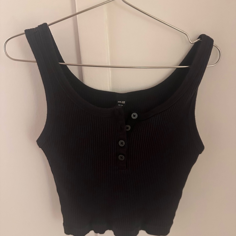 Black Ribbed Button-Up Tank Top